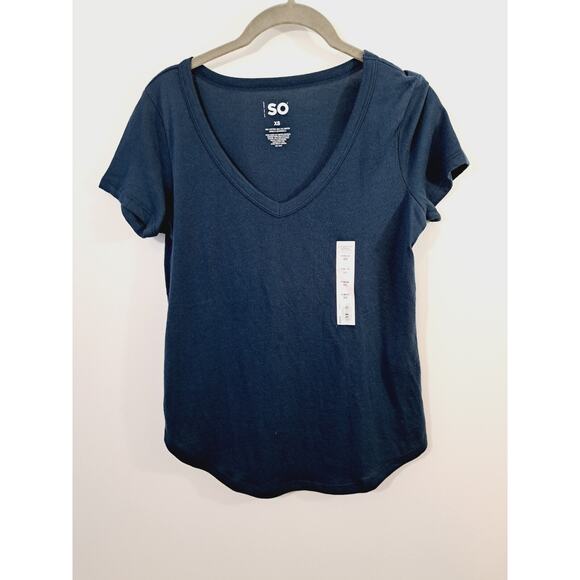 SO NEW! Women's Navy Blue Basic V-neck Neck Tee In Size XS Classic - Picture 1 of 4